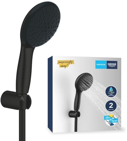 GROHE Vitalio Start 110 - juego de soporte de pared (teleducha 2 chorros, flexo ducha 1750mm, sistema antical, ahorro de agua), redondo, negro mate, 279502431