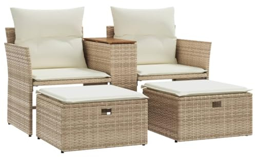 vidaXL Trädgårdssoffa 2-sits med pallar beige konstrotting, altansoffa, trädgårdsmöbel, soffa, altansoffor, trädgårdsmöbler, soffor, rottingsoffa