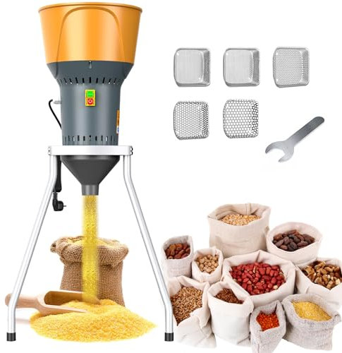 HYQNG Molinillo De Grano Molinillo De Maíz Eléctrico De 50 L Molinillo De Alimentación Molinillo De Cereales Secos con 5 Tamices + 1 Llave, Molinillo De Trigo De 1300 W, Tolva Y Trípode Desmontables