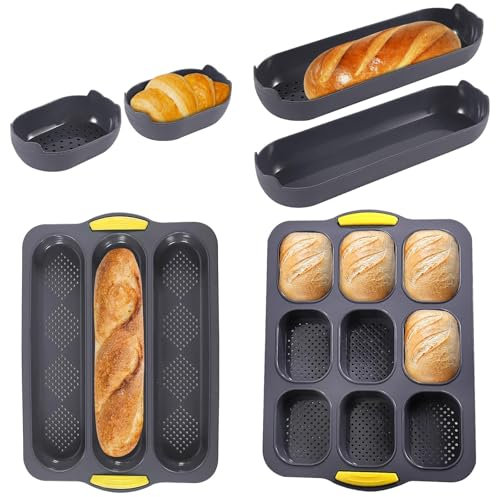 JAOGAUS 6 Pezzi Baking Mould, Ovali Stampo Pane Francese, Teglia Baguette Forno, con un Buon Antiaderente, Facile da Pulire, Stampo Antiaderente Grande in Silicone per Familiare, Panetteria (Grigio)