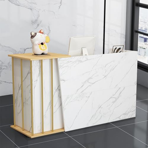 HGTRH Empfangstheke Salon Kosmetikstudio 120cm Weiss Gold, Empfangstresen Kosmetik, Rezeptionstheke Holz Mehrschichtige Massivholzplatte Verkaufstheke Ladentheke Tresen