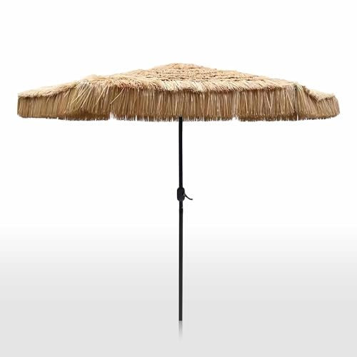 MDXVRKYBC 270cm Hawaii Sombrilla De Playa, Sombrilla Playa Sombrilla Terraza Exterior De Paja PP, Sombrilla Grande Playa De Paja con 8 Varillas, Parasol Playa para Jardín, Balcón