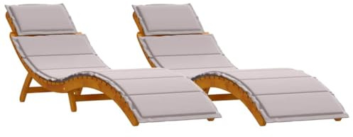 vidaXL Transat avec Coussin 2 pcs Taupe Bois d'Acacia Massif, Salon de Jardin et terrasse, transat Moderne rectangulaire, Fauteuil Chic pour se détendre en extérieur