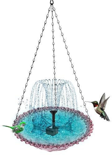 Baño solar para pájaros, fuente solar colgante para baño de pájaros, comedero de pájaros alimentado por energía solar, estación colgante para jardín al aire libre, patio, césped
