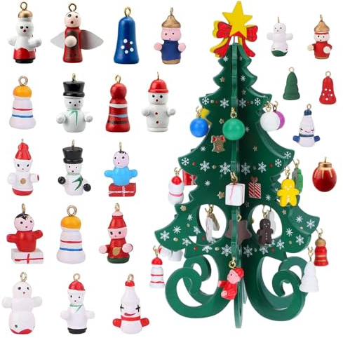 ZHITENG Mini Albero di Natale con 25 Ornamenti, Mini Albero di Natale da Tavolo, Decorazione Natalizia in Legno Ornamento da Tavolo per Decorazione da Regalo Bomboniere di Partito