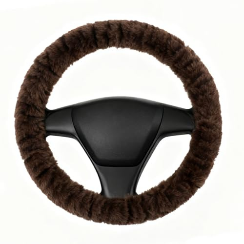 7VSTOHS Lenkradbezüge aus Lammfell für den Winter 100% wollig Warmer Lenkradbezug ohne Innenring Weich und bequem Universelle Passform Für die meisten Autos,Braun3