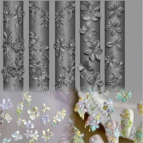 Vesavifaka 3D Fleurs Forme d'Ongle Outils en Silicone Printemps Fleurs 3D Gel Nail Art Charms Résine Moulages Décorations pour Ongles Fournitures Design Ongulaire Accessoires