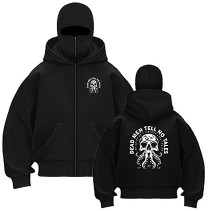 QJDFLL Cagoule Ninja à Capuche zippée avec Cagoule intégrée, Veste Double, Sweat Masque, Coupe-Vent, Hiver(Black,M)