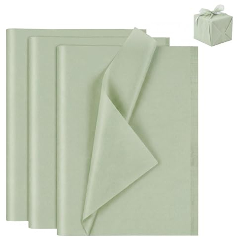 Dwitkul 100 Fogli di Carta Velina Verde Salvia, Carta per Imballaggio 50x35 cm - Per Imballaggio, Sacchetti Regalo, Confezioni e Artigianato - Ideale per Compleanni, Matrimoni, Baby Shower e Feste.