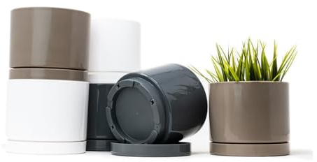 Cache Pot Plante Intérieur Extérieur 12 cm Lot 6 Pots de Fleurs Neutres | Avec Soucoupe Intégrée | Plastique Résistant aux UV | Avec Trous de Drainage | Pour Intérieur et Extérieur | Couleurs Neutres