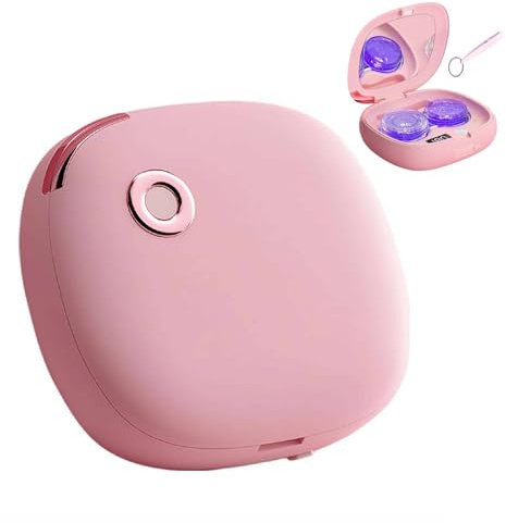 2026 Ultrasonic Contact Lens Cleaner Machine – Portable & Rechargeable Contact Lens Solution Cases with Blue Light, Mirror,3mode, Gentle Cleaning & Increase Brightness, for Travel, Home, Trip (Pink)