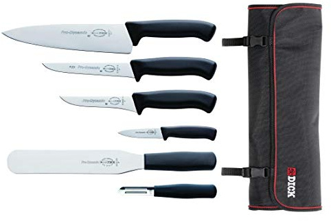 Dick Pro Dynamic 6 Piece Knife Set with Wallet, German Steel, Chefs Knife 8½ inch, Flexible Knife 7 inch, Palette Knife 9 inch, Boning Knife 5 inch, Paring Knife 3 inch, Peeler and Wallet | GH738