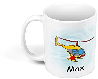 Kunststofftasse personalisierte Kinder Tasse mit riesiger Motivauswahl | Einschulung Schule Einschulungsgeschenk mit Motiv und Namen personalisierbar Hubschrauber