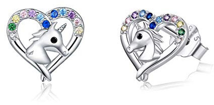 Einhorn Ohrringe für Mädchen Ohrringe Silber 925 Mädchen Ohrstecker Einhorn Rosegold mit Brillant Opal Piercing (Mehrfarbig)