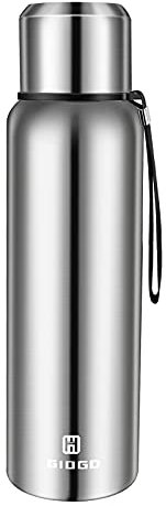 Vacuum Insulated Flask 1000ml/33oz with Cup lid Stainless Steel Thermo Water Flasks Leakproof Keep Coffee hot&Cold Drink Bottle.(Silver,1000ml)