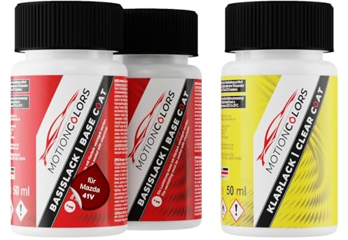 MOTIONCOLORS Soul Red Metallic/Rubinrot Metallic 41V für Mazda Autolack Lackstift Set Grundlack Basislack Klarlack je 50ml