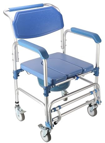 ybaymy 4-in-1 Wheeled Shower Chair, Bathroom Shower Chair with Wheels for Elderly, Waterproof Wheeled Commode Toilet Chair with Removable Bucket, Bedside Commode Chair on Wheels for The Disabled