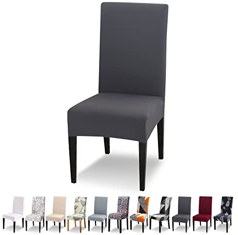 Lydevo Funda para Sillas Comedor Pack 6 Fundas para Sillas Ajustables Elásticas Desmontables Lavables Fundas Sillas con Respaldo Alto Protectora Cubiertas para Sillas para Comedor,Gris Oscuro