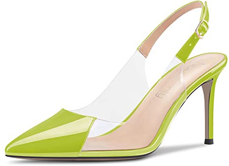 NobleOnly Donna Spillo Alto High Tacco Heel a Punta Clear Slingback Pumps Fibbia da Matrimonio Feste 8 CM Heels Sandali Verde Lime 42 EU