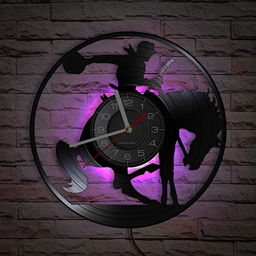 Smotly Vinyl Wanduhr Krieger auf Pferd mit LED Nachtlichtfunktion Wanduhr Geschenk für Wohnkultur