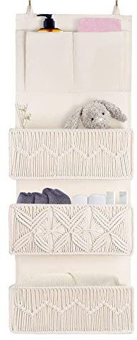 FEILANDUO Organizer zum Aufhängen über der Tür, Boho-Dekoration, Makramee, gewebte Aufbewahrungskörbe, Baby-Kinderspielzeug, Windeln (elfenbeinfarben)