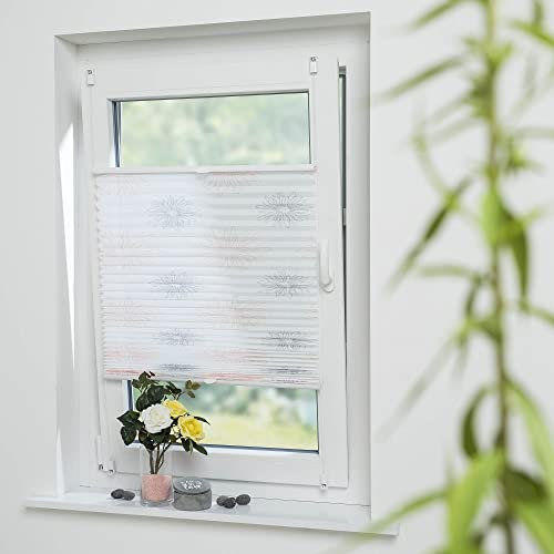 Homelia Klemmfix-Plissee mit modernem Blüten-Print, Blickdicht, inkl. Klemmträgern, Montage ohne Bohren, Breite: 120 cm/Länge: 130 cm, Farbe: grau/lachs