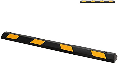 GiantexUK 1/2 Pack Rubber Kerb, 54/182cm Parking Guide Block with Yellow Reflectors, Heavy Duty Wheel Stop Driveway Bump for Car, Truck, RV, Trailer and Garage (1 Pack, 182 x 15 x 10cm)
