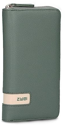 Zwei große Damen Geldbörse M.Wallet MW2 Portemonnaie aus weichem Kunstleder, Geldbeutel mit umlaufendem Reißverschluss, 15 Kartenfächern, 2 Scheinfächern, Münzfach & Sichtfach (Eucalyptus)