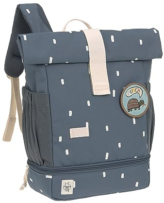 Lässig Zaino per l'asilo Zaino per bambini Rolltop con cinghia pettorale idrorepellente, 11 litri/Mini Rolltop Backpack Happy Prints blu scuro