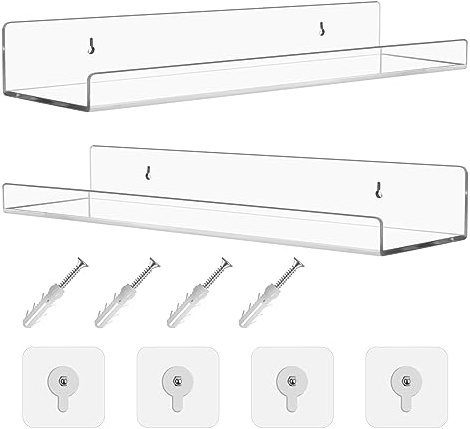 Tikplus Wandregal, 2X Regal Weiß, Küchenregal Wand Ohne Bohren,30x7.9x3.6CM | Bilderleiste Wall Shelf für Wohnzimmer Schlafzimmer Gewürzregal Bücherregal Industrial Deko, 30x7.9x3.6CM