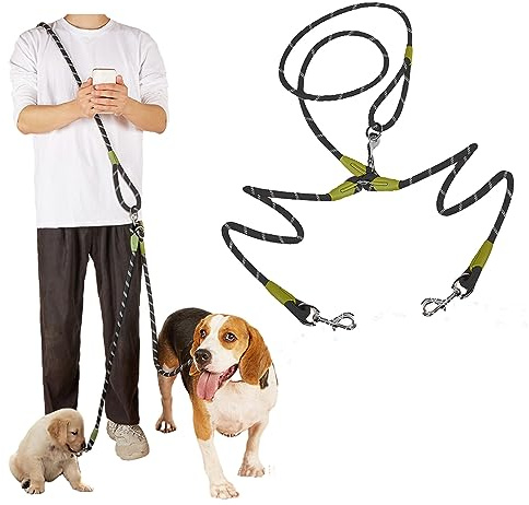 Correa doble para perro manos libres, cuerda cruzada para correr, caminar, entrenamiento, correa reflectante de nailon resistente para perros grandes, medianos y pequeños (negro-2)