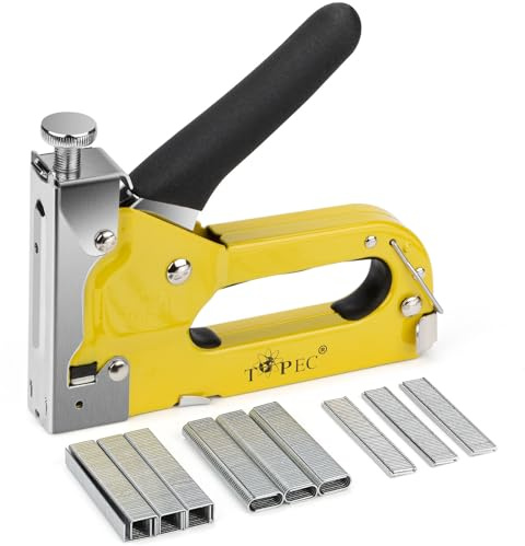 Upholstery Staple Gun, TOPEC 3 in 1 Heavy Duty Staple Guns/Home Use with 900 Staples - Manual Brad Nailer Power for Fixing, Material, Decoration, Carpentry, Furniture, Wood, DIY