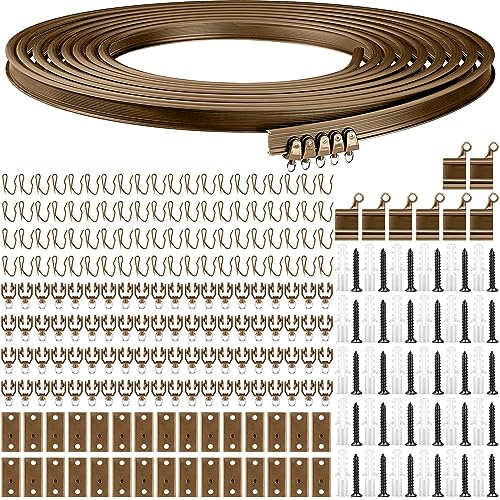 Jetec Vorhangschienen für Decke, flexible bieg- und wandmontierbare Schiene, gebogen, für Wohnzimmer, Schlafzimmer, Raumteiler oder Wohnmobil (10 Meter, Braun)