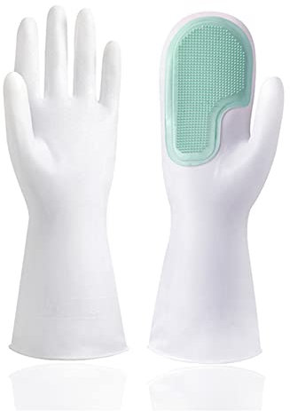 DUnLap Cleaning Gloves Magic Silicone Dishwashing Gloves Scrubber Dish Washing Soft Latex Rubber Scrub Gloves Kitchen Supplies Tableware Cleaning Tools Eco Friendly Cleaning Gloves(Green 1 Pair)