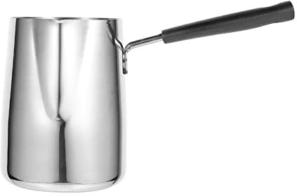 PRETYZOOM 304 Stainless Steel Latte Art Pitcher 1000ml Thickened Milk Cup Long Handle Heatable Spout Design for Coffee and Chocolate Melting for and Home Use