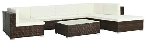 Rantry GartenSofa Set 8-TLG. Garten Sitzgruppe mit Auflagen Lounge Sofa Loungemöbel Möbel Gartenmöbel Sitzgruppe Lounge Sofa Tisch Set für Garten Balkon Terrasse Poly Rattan Braun