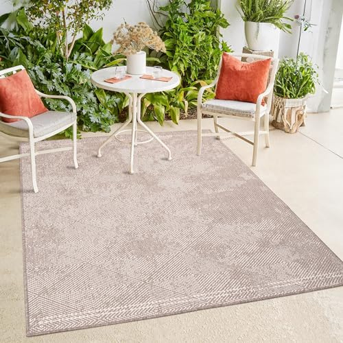 payé In- & Outdoor-Teppich - Beige Creme - 160x230cm - Wendeteppich - Rauten Muster - Wetterbeständig für Balkon Terrasse - Indoor Teppiche Wohnzimmer Küche