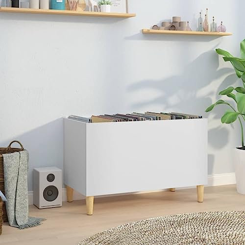 ARKEM Armoire à disques Blanc 74,5x38x48 cm Bois d'ingénierie,Player Boite,Meuble De Rangement,Rangement Disque Vinyle403