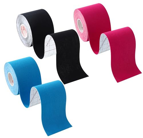 3 Rollen Kinesiologie Tape,5m x 5 cm Sporttape,Hautton,Rosa,Hellblau,Grün,Weiß, SchwarzPhysio Tape,Hautfreundlich,wasserfest,zur Muskelunterstützung,Knieschmerzen, Ellbogen und Schultern (3 Rollen)