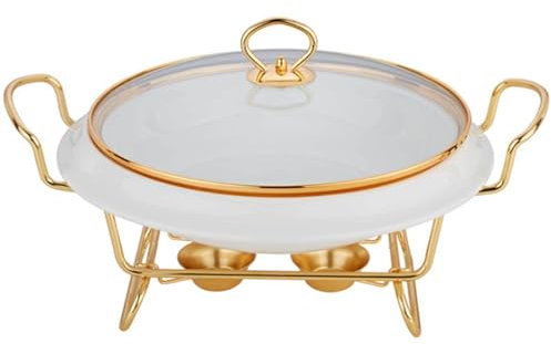 SUPBEI Set da Buffet per Scaldavivande in Acciaio Inossidabile Chafer in Ceramica Bianca con Coperchio in Vetro Set Scaldavivande e Scalda Buffet Vassoi Riscaldanti per Buffet,15.4L