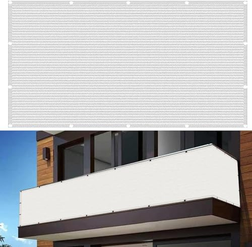 Brise Vue Balcon Cache Vue 300 x 45 cm HDPE 220 G/M², Résistant Aux UV, Résistant Aux Intempéries Brise Vue Terrasse, avec Attaches Câble et Cordons, pour Balcon, Porches, Blanc