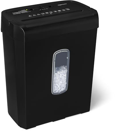 Amazon Basics Destructeur de Documents à Coupe Croisée pour 6 Feuilles et Destructeur de Cartes Bancaires, 14L, Noir