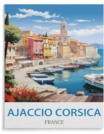 Peinture Par Numéros Pour Adultes Débutants,Ajaccio Affiche de voyage vintage Corse France,Kits De Peinture À L'Huile Numérique Bricolage Sur Toile Avec Pinceaux Et Pigments Acryliques（50x60cm）-A8