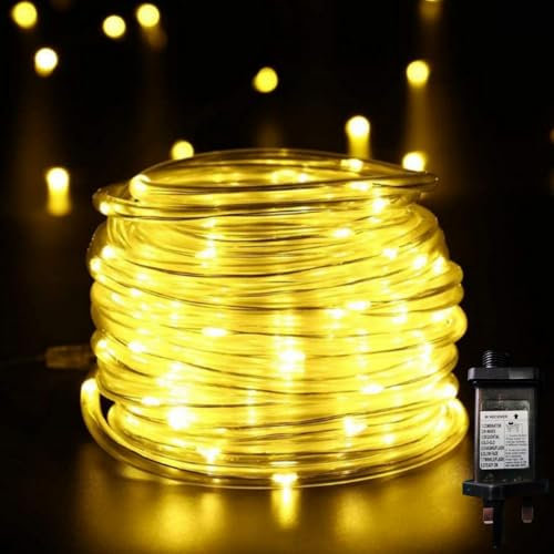 Neonawall Fairy Lights Plug-in 20M/66FT 200 LED Rope Outdoor 8 Modes Tube String Christmas Decoration for Indoor Outdoor Party Bedroom Garden Tree Warm