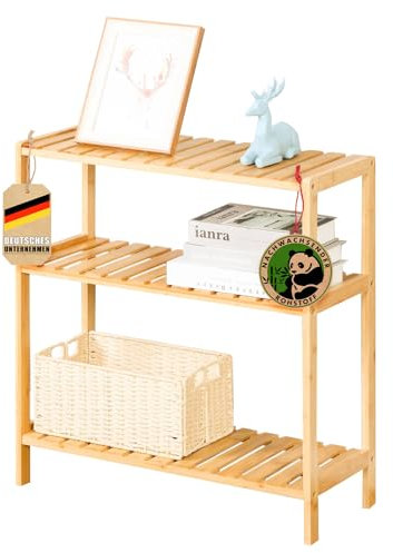 Floordirekt Bambus Regal, schmales Standregal für Badezimmer, Schlafzimmer, Wohnzimmer, Holzregal mit 3 Etagen, Regal Größe 66 x 60 x 26 cm (Kansas)
