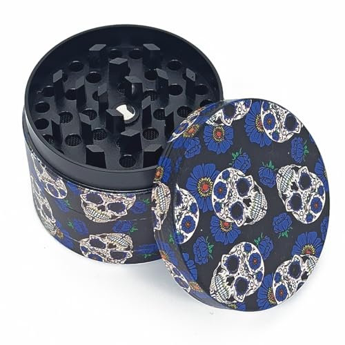 Grinder Metalico URBAN CREW 50mm Ø | Cuchillas ultra afiladas | Grinder Calavera Mexicana con Impresión Premium 360º | Molinillo manual para hierbas y especias. (modelo 4)