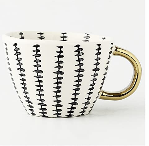 Generic Tazze, Tazza Dipinta a Mano Modello Geometrico Tazze in Ceramica con Maniglia in Oro Fatto a Mano Tazze Irregolari per Caffè Tè/Nero D/8,3 * 7,8 cm