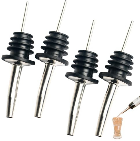 4Pcs Bottle Pourers for Spirits,Wine Dispenser,Speed Pourer,Olive Oil Spout,Liquor Pour Spouts,Bottles Pouring Stoppers,Cocktail Accessories,Stainless Steel Silicone Stopper,for Drinks Coffee Whiskey