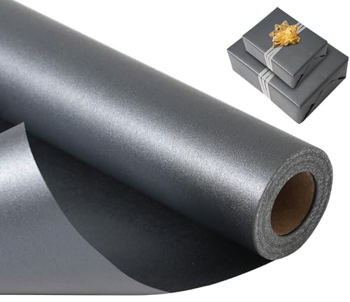 Black Wrapping Paper Roll, Reversible Pearly-Lustre Gift Wrap Paper Perfect for Wedding, Valentine's Day, Birthday, Christmas, Graduation - 43cm x 10m