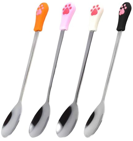 Petites Cuillères À Pattes De Chat 4 Pièces, Cuillères En Acier Inoxydable, Cuillères Mignonnes, Cuillères D'Alimentation Pour Animaux De Compagnie, Fournitures Pour Animaux De Compagnie